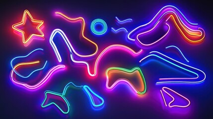 Poster - Colorful neon abstract shapes creating a vibrant design.