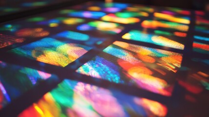Poster - Colorful reflections create a vibrant display on a surface, showcasing light and texture.