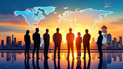 Poster - Global Communication Network with Interconnected Business Nodes and Worldwide Human Resources Collaboration