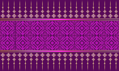 Wall Mural - Geometric pattern with Thai ethnic patterns, seamless, on an abstract purple background. Designed for printing on fabric, curtains, wallpaper, batik.