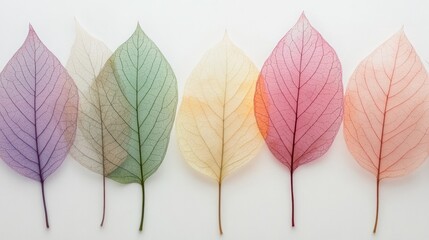 Aufkleber - Delicate, colorful leaves arranged in a gradient on a light background.
