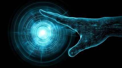 Poster - Digital Hand Interacting with Futuristic Interface