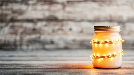 Golden String Lights in Jar for Happiness Concept