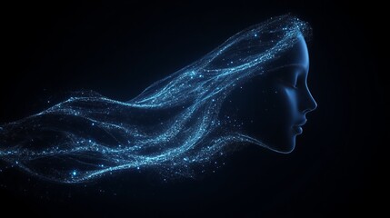 Poster - Digital Woman  Ethereal Blue Particle Portrait