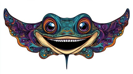 Wall Mural - A whimsical, colorful illustration of a smiling creature with decorative features.