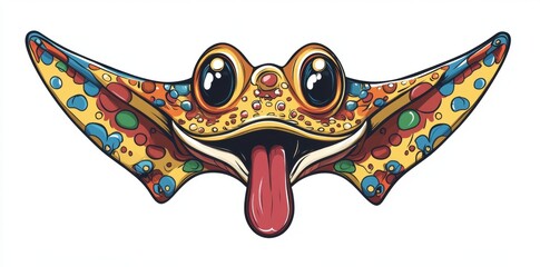 Wall Mural - A colorful, cartoonish frog with a wide smile and vibrant patterns.