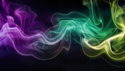 Aufkleber - Mesmerizing Abstract Smoke Art. Vibrant Waves of Purple, Yellow, and Green Colors Flowing on a Black Background, Perfect for Modern Digital Art, Design Inspiration, and Creative Visual Projects