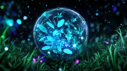 Poster - Enchanting Bioluminescent Orb in Mystical Meadow