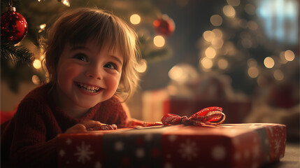 Wall Mural - a  kid is happy after receiving a gift