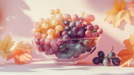 Wall Mural - Glass Bowl Filled With Colorful Autumn Grapes