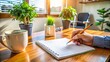 © Curie - Home Office Desk Background: Checklist, Planning, Note-Taking, Wooden Table, Pencil, Medium Shot
