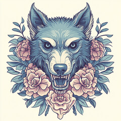 Wall Mural - Werewolf tattoo flash illustration