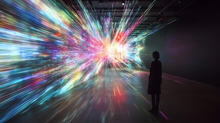 Poster - Vibrant light display transforms art exhibition space modern gallery digital art installation immersive experience