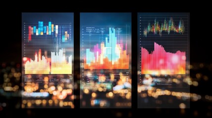Poster - Financial Data Visualization on Cityscape Background