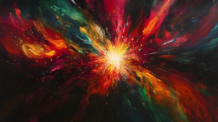 Vibrant cosmic explosion abstract art digital creation colorful space dynamic perspective energy and chaos