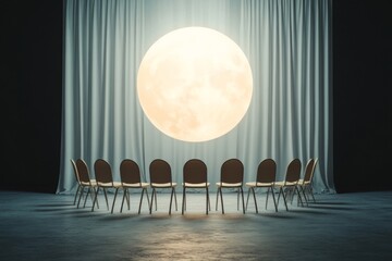 Poster - Surreal Moonlit Chairs Minimalist Gathering in Soft Lighting