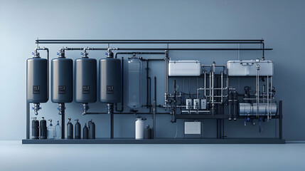 Poster - Industrial setup featuring tanks and piping for processing or storage.