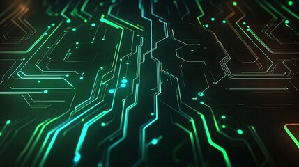 Poster - Futuristic Circuit Board Glowing Green Technology Design