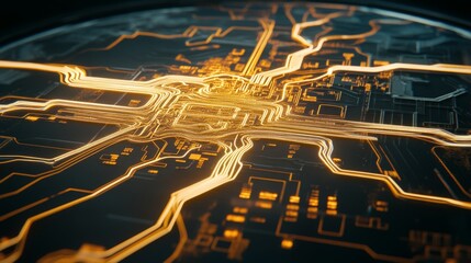 Poster - Futuristic Circuit Board with Glowing Pathways