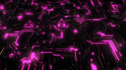 Poster - Futuristic Circuit Board with Glowing Pink Lines