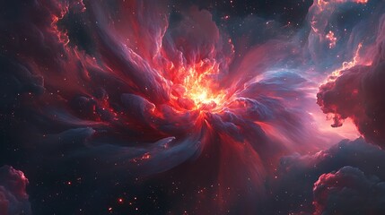 Wall Mural - Colorful glowing nebula with vibrant clouds and radiant galaxies scattered across deep space