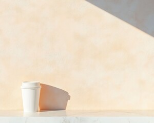 Aufkleber - Minimalist Coffee Cup and Shadow on Light Wall - Surreal Aesthetic