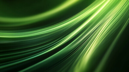 Poster - Vibrant green abstract lines flowing gracefully through the dark background. 