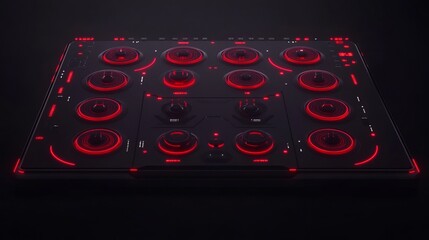 Poster - Futuristic Control Panel with Red Illuminated Buttons and Dials