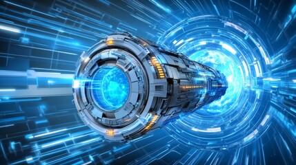 Aufkleber - futuristic data stream cylinder through digital tunnel