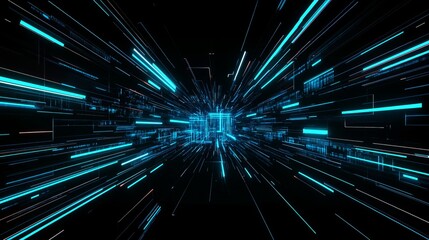 Poster - futuristic digital tunnel of light and data streams