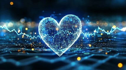 Poster - Heart visual representing digital connections and data flow in a futuristic environment