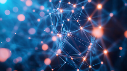 Fototapete - Abstract representation of interconnected nodes and pathways in a digital network. 