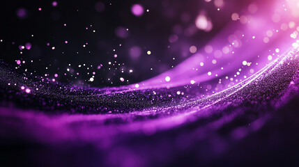 Poster - Purple wave pattern with sparkling particles in a dark background. 