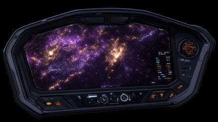 Poster - Futuristic Spaceship Navigation Console Displaying Galaxy Map