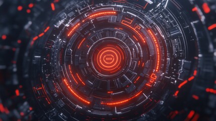Poster - Futuristic Technology Interface Red Glowing Circuits