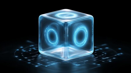 Poster - Futuristic Transparent Cube with Glowing Interface