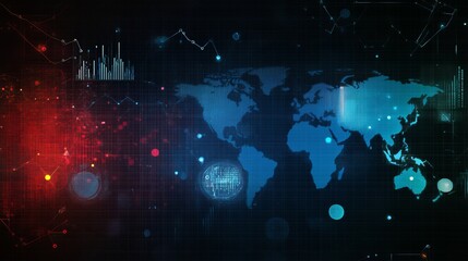 Poster - Global Data Network Visualization Digital World Map with Analytics