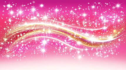 Poster - Abstract Christmas Background with Shimmering Stars and Fluid Design Elements in Pink and Gold Tones