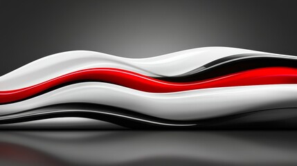 Poster - Abstract Illustration of Smooth Waves in White, Red, and Black Against a Dark Background