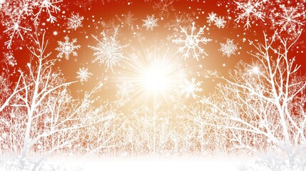 Poster - Enchanting Christmas Background with Snowflakes and Radiant Light on a Warm Red Gradient