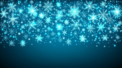 Poster - Beautiful Christmas Background with Shimmering Blue Snowflakes and Sparkling Lights for Holiday Designs and Decorations