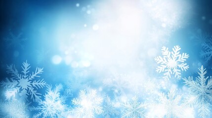 Poster - Beautiful Christmas Background with Soft Blue Gradients and Delicate Snowflakes Floating in a Winter Wonderland