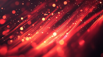 Poster - Dynamic red abstract background with glowing particles and light trails. 
