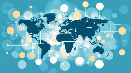 Poster - Global Network Connection World Map with Illuminated Nodes