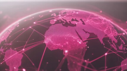 Poster - Global Network Connections A Pink Digital World Map