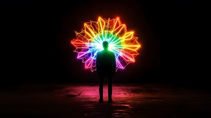 Poster - Dynamic light art installation urban space photography nighttime creative perspective vibrant expression