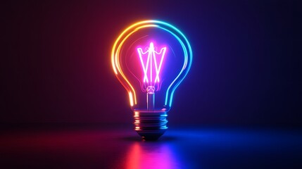 Vibrant neon light bulb display creative studio digital art dark environment close-up view energy concept