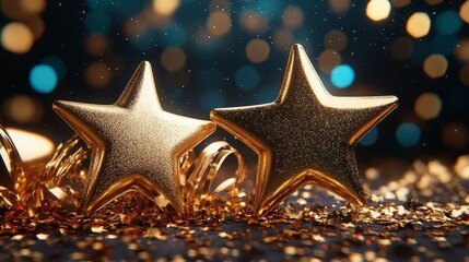 Poster - Stunning Illustration of Golden Stars Shining Against a Cosmic Background for Background and Decorative Use