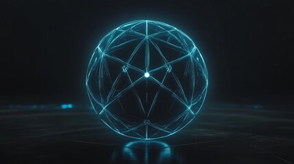 Poster - Glowing Blue Geometric Sphere in Dark Space
