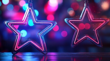 Poster - Shiny Christmas Star Illustration in Space with Colorful Lights and Bokeh Effect Ideal for Festive Designs